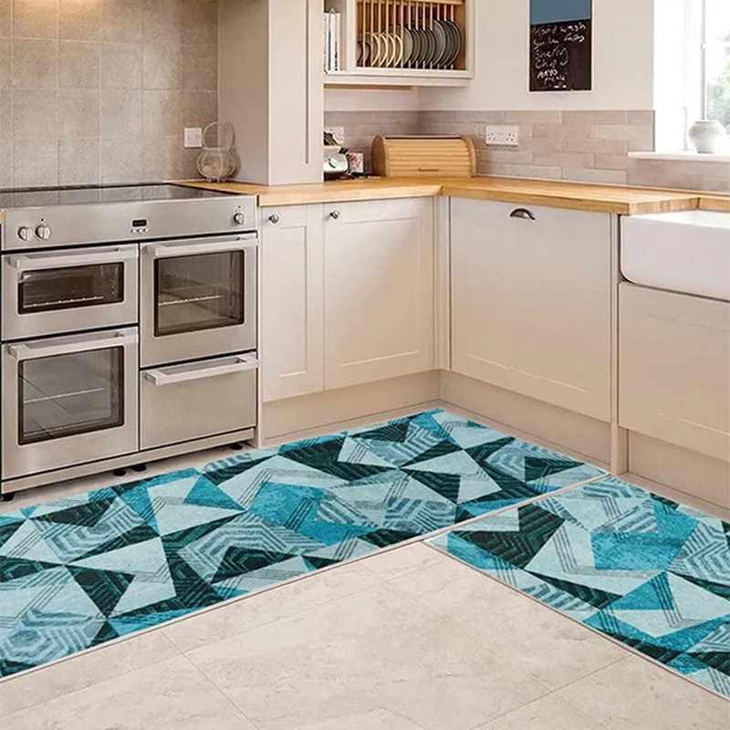 EdgeAbstra Polyester Kitchen Floor Mats (Blue) - Set of Two media 1