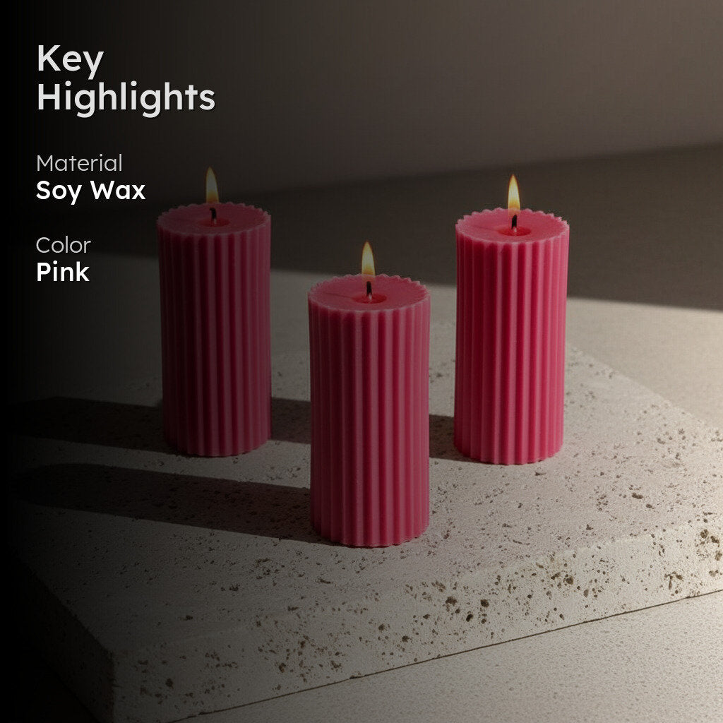 Pink Meadows Ribbed Pillar Scented Candles - Set Of 3 media 2