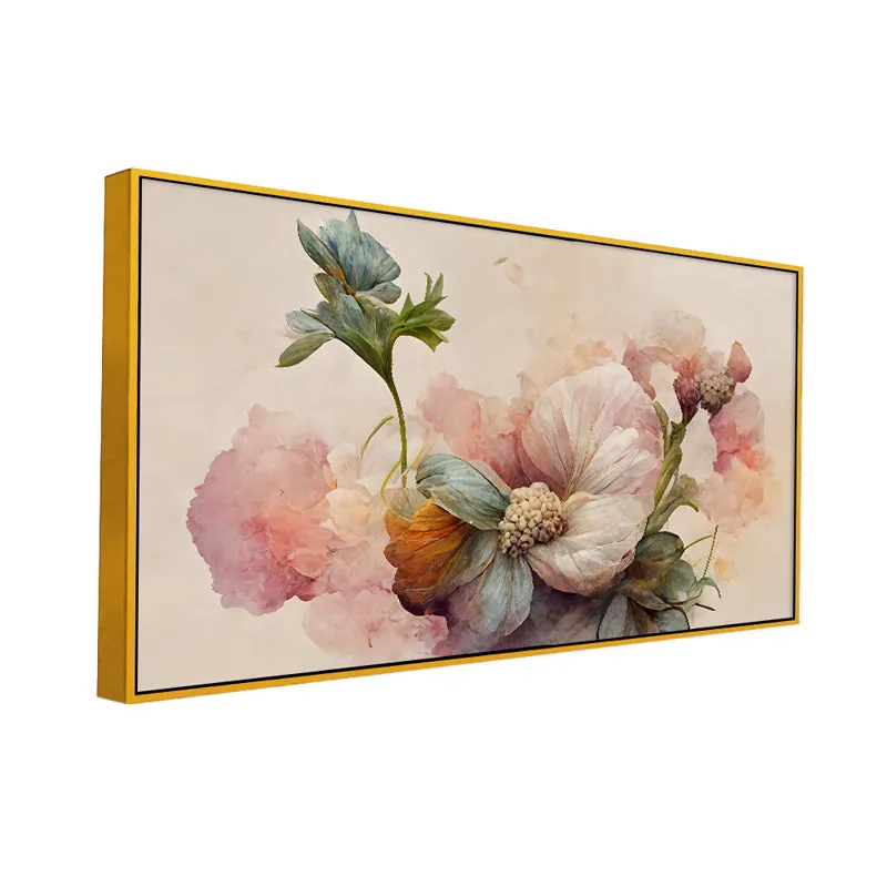 Blush Pink Petals Floral Canvas Wall Painting With Frame - Gold media 4