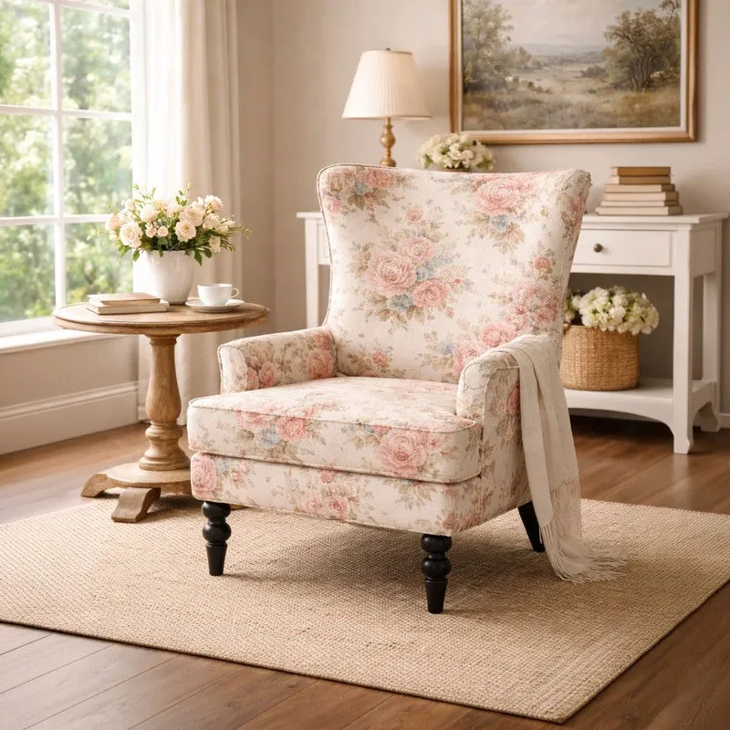 Blush Rose Teak Wood & Velvet Botanical Lounge Chair media 1