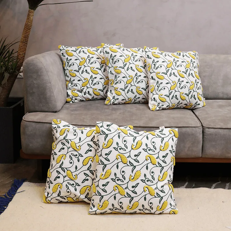 Tuft Tales Tufted Cushion Cover (Yellow & White) - Set Of Five media 4