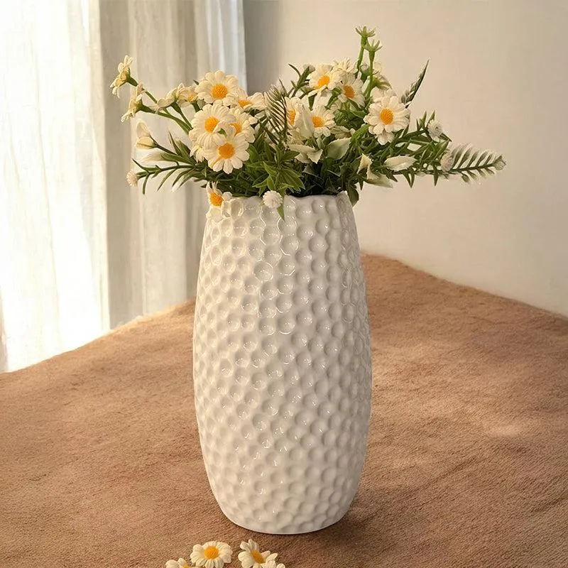 Rain Ridge Textured Ceramic Vase (White) - Medium media 1