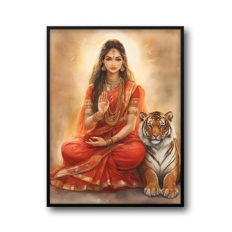 Nrithya Saraswati Spiritual Archival Paper Wall Painting With Frame - Black media 5