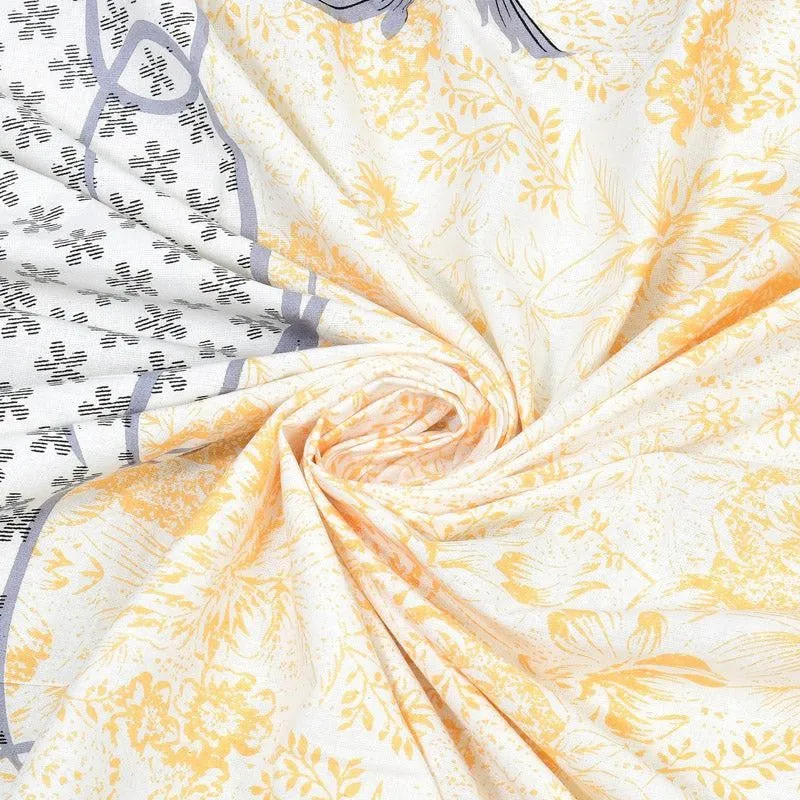 Jasper Floral Cotton Bedsheet (Grey,Yellow) - 180 TC media 6