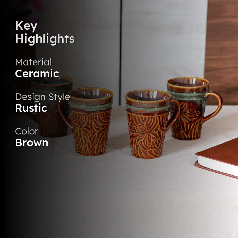 Ceramuse Ceramic Coffee Mug (300 mL Each/Brown) - Set of Four media 2