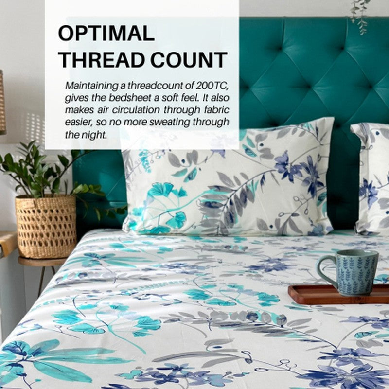 Urban Space Florvia Cotton Bedsheet (Blue) - 200 TC media 8