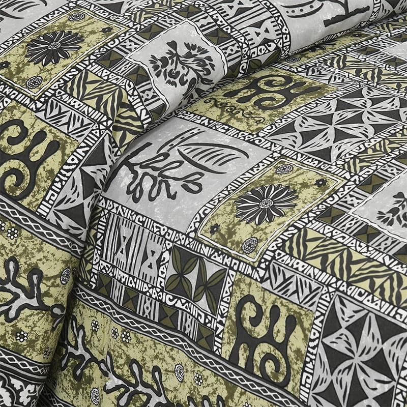 Tvisha Tribal Applique Print Cotton Bedsheet (Green,Grey) - 180 TC media 3