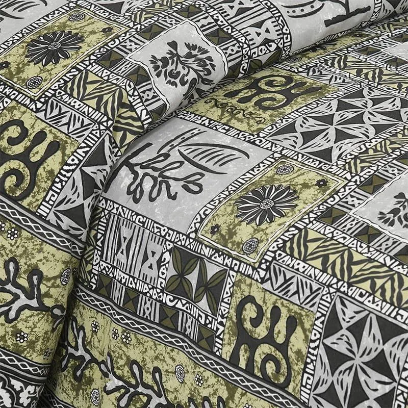 Tvisha Tribal Applique Print Cotton Bedsheet (Green,Grey) - 180 TC media 3