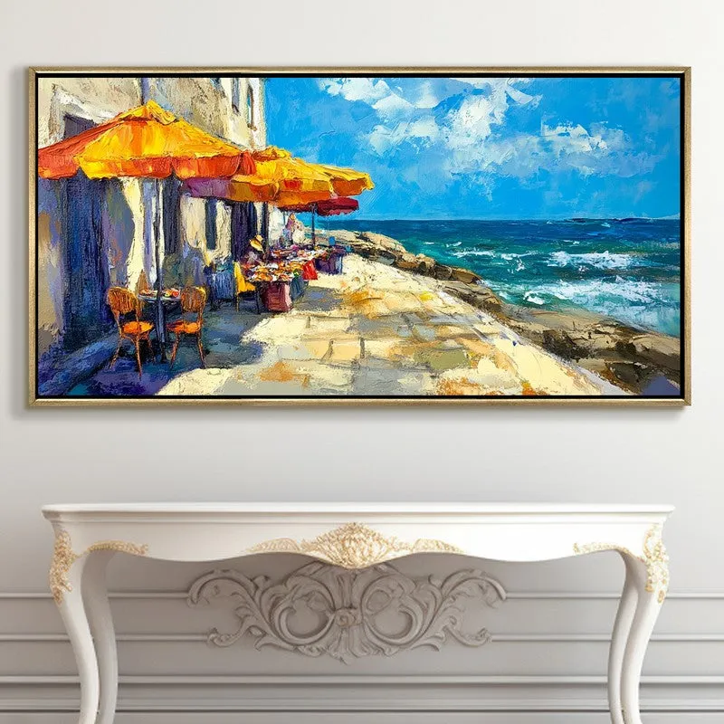 Cafe by the Coast Wall Painting With Frame media 5