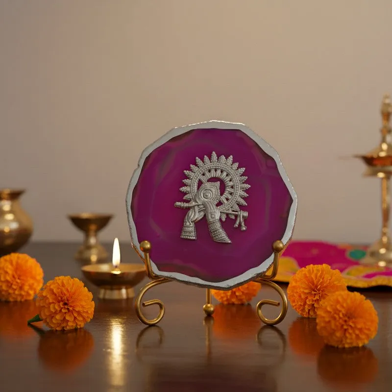 Divine Murli Aura Agate Showpiece With Stand - Magenta media 1