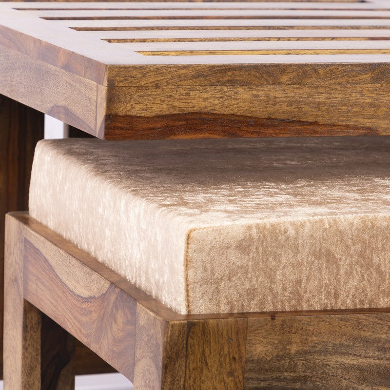 Dravon Sheesham Wooden Center Table with Stools (Brown,Beige) - Five Piece Set media 8