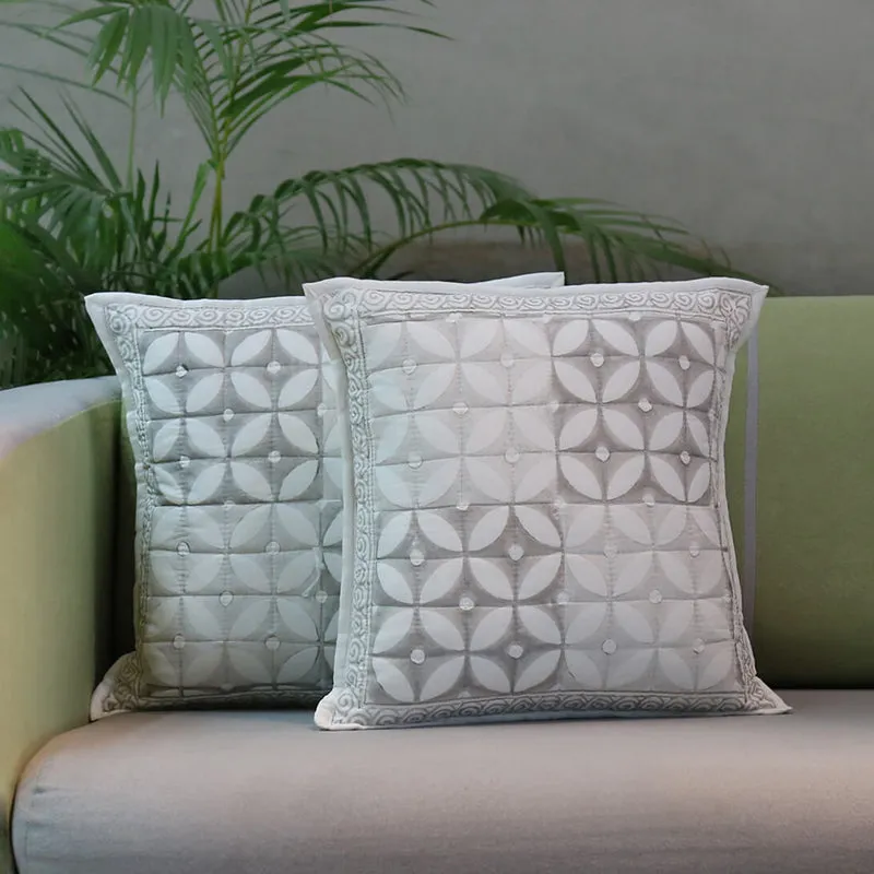 India Circus Floral Tetra Tufted Cotton Cushion Cover - Set Of Two media 1