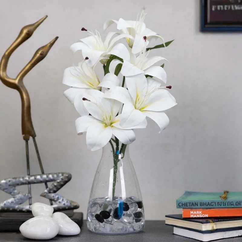 Realistic Artificial Lily Flower Bunch - White media 1