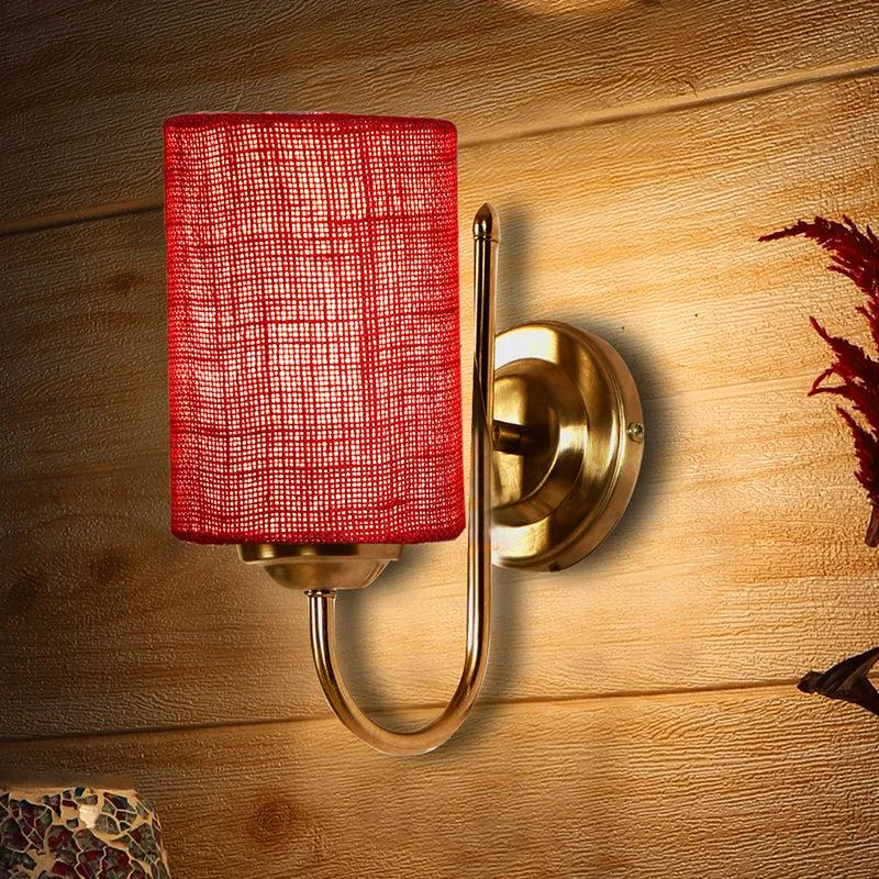 Altura Cylindrical Fabric & Metal Wall Lamp - Maroon media 1