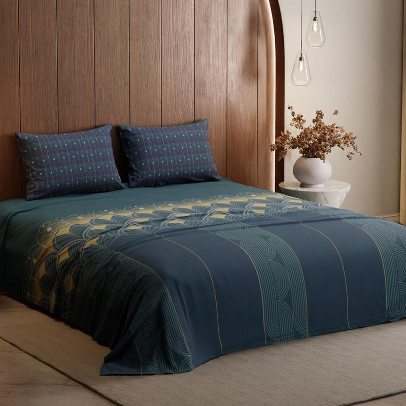 Lumiere Pure Cotton Bedsheets (Blue) - 240 TC