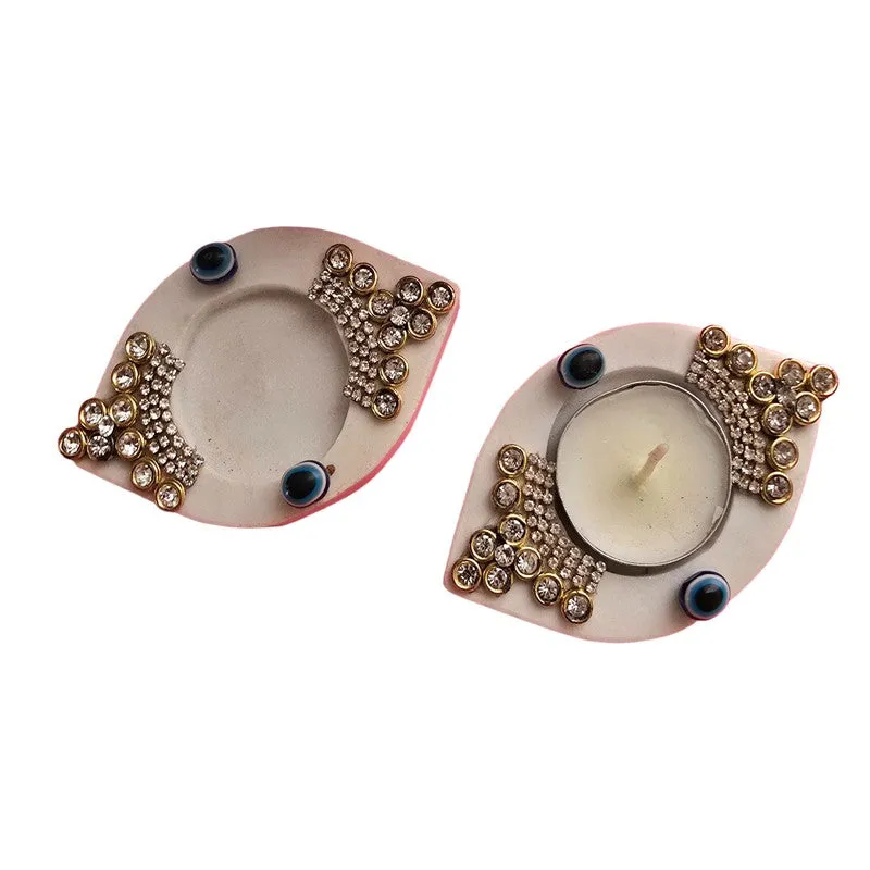 Diwali Radiance Candle Holders (Off White) - Set Of Two media 3