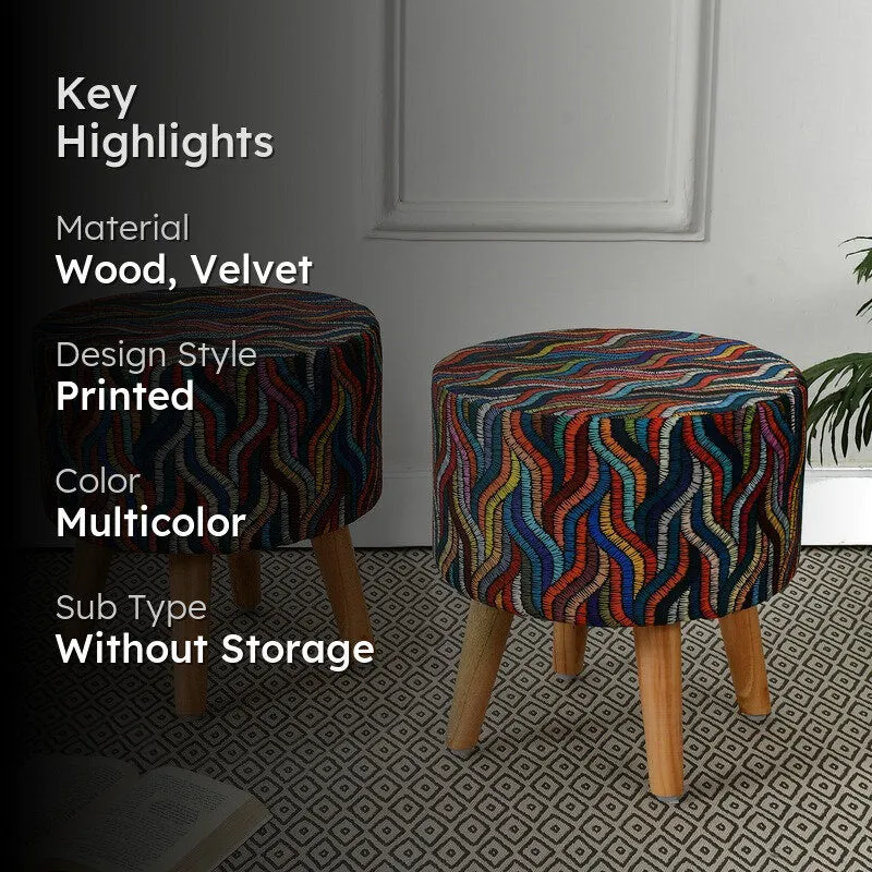 Ripple Chindi Print Multicolor Engineered Wood Ottomans - Set Of Two media 2