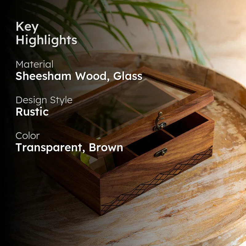 Diamante Pyrographed Sheesham Wood Multi-Utility Box media 2