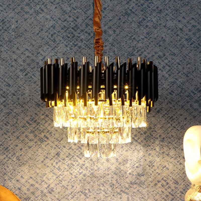 Glam Crystal Cascade Chandelier - Black & Gold