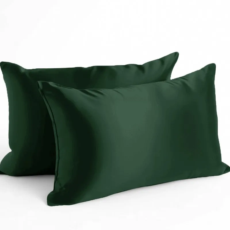 SilkenAura Satin Pillow Cover with a Scrunchy (Green) - Set Of Two media 3