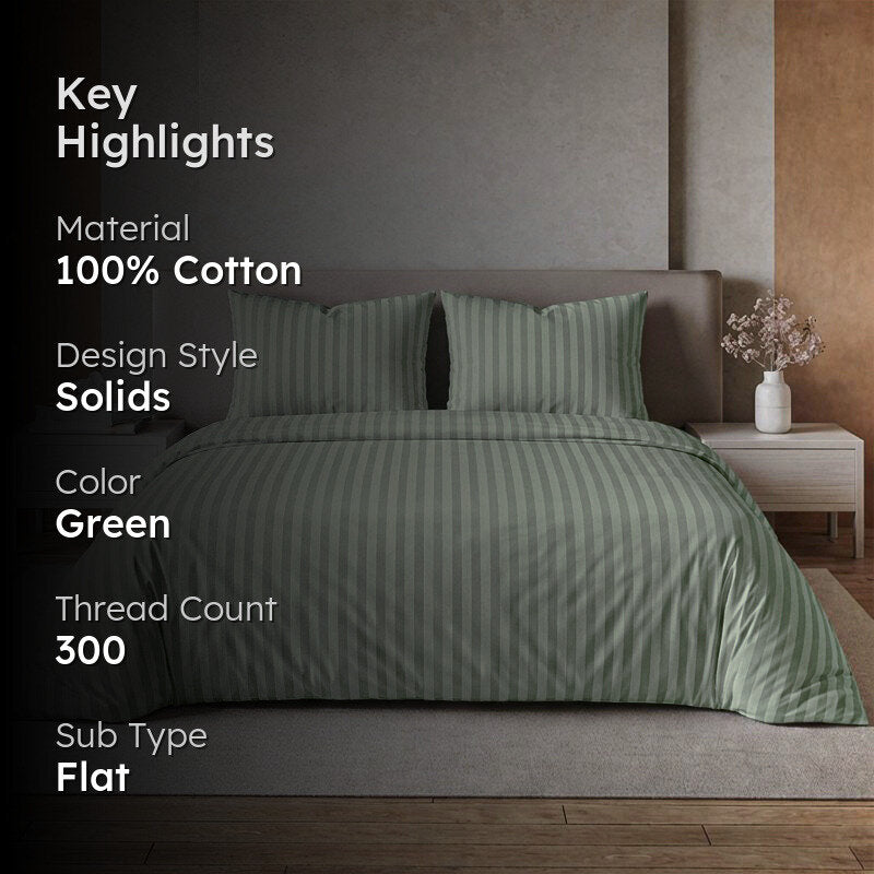 Sleek Loom Striped Cotton Bedsheet (Sage Green) - 300 TC media 2