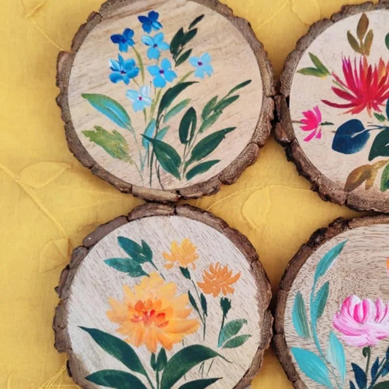 Bloomdo Wooden Handpainted Coaster - Set Of Four media 3