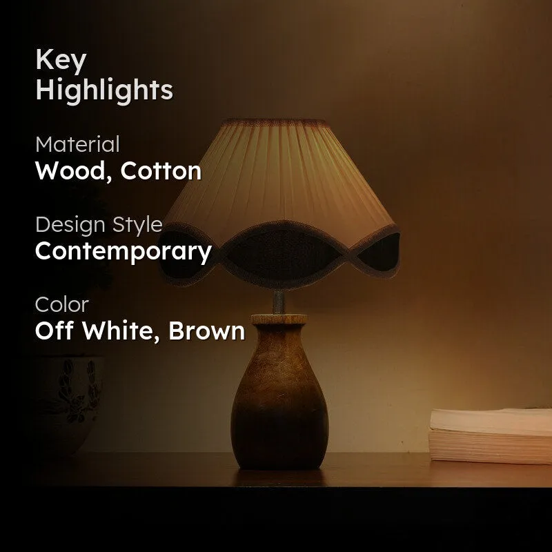 Flamoria Cotton Table Lamp With Wooden Base - OffWhite media 2