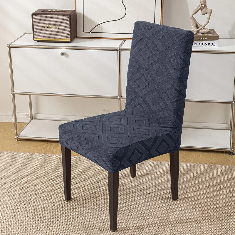 Single black geometric chair cover on a dining chair