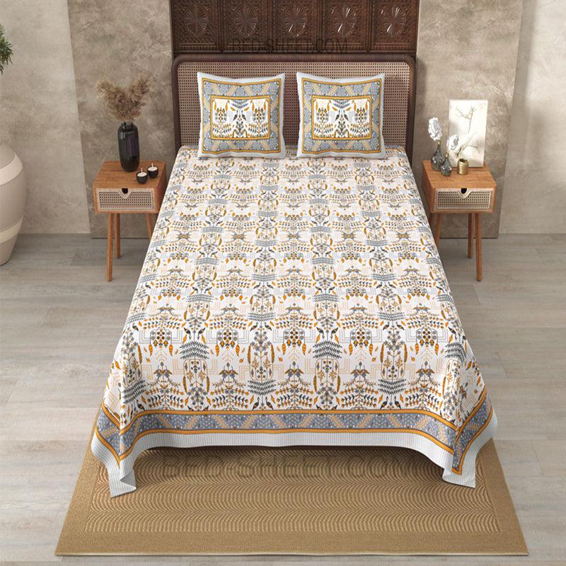 Hara Ethnic Cotton Bedsheet (White,Brown) - 180 TC media 4