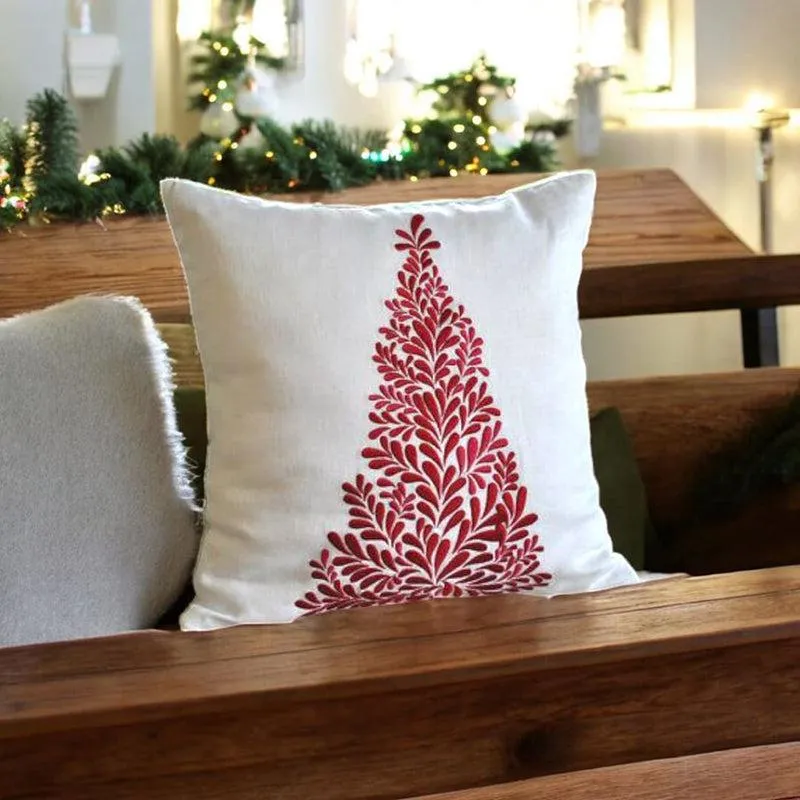 Ethnic Pine Cotton Christmas Cushion Cover media 3