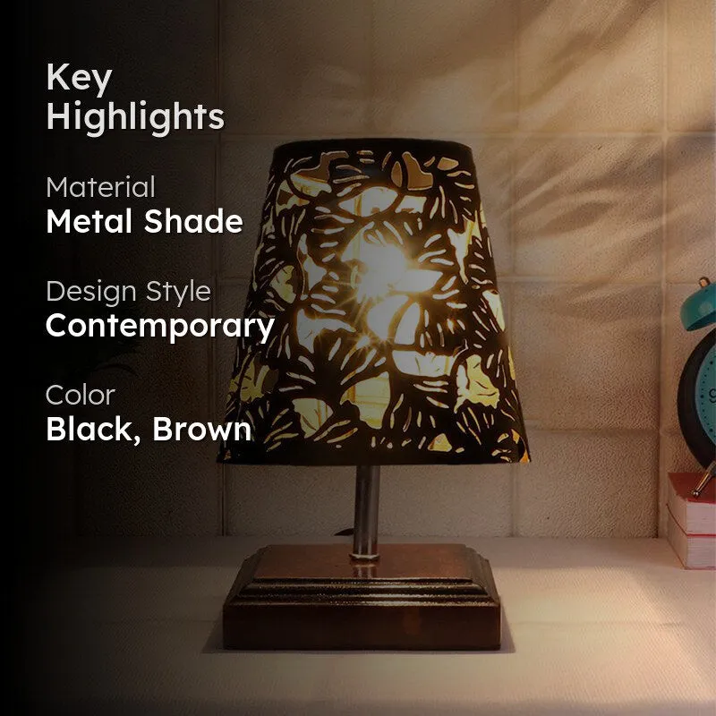 Niksha Etched Flora Metal Table Lamp - Black,Brown media 2