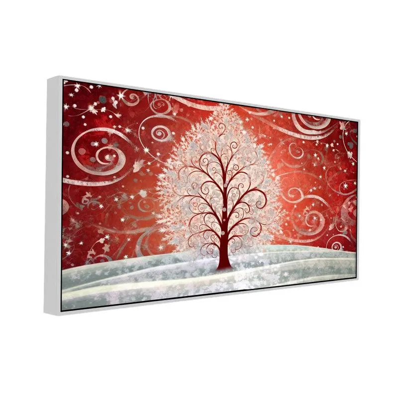 Crimson Snow Swirls Floral Canvas Wall Painting With Frame - White media 4