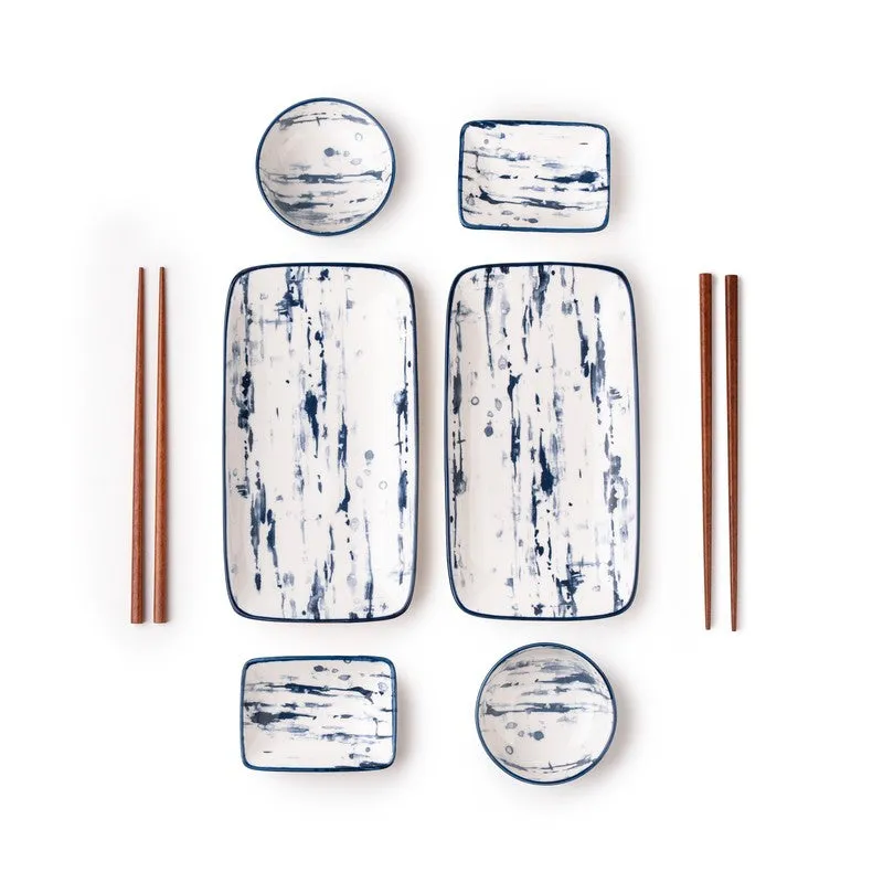 SakuraServe Porcelain Platter Set With Chopsticks - Eight Piece Set - 5