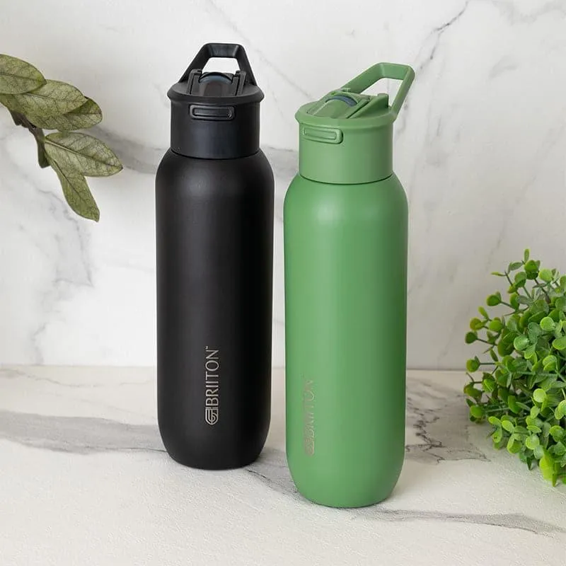 Sleek Sip Hot & Cold Thermos Water Bottle (Black & Green, 630 mL Each) - Set Of Two media 1