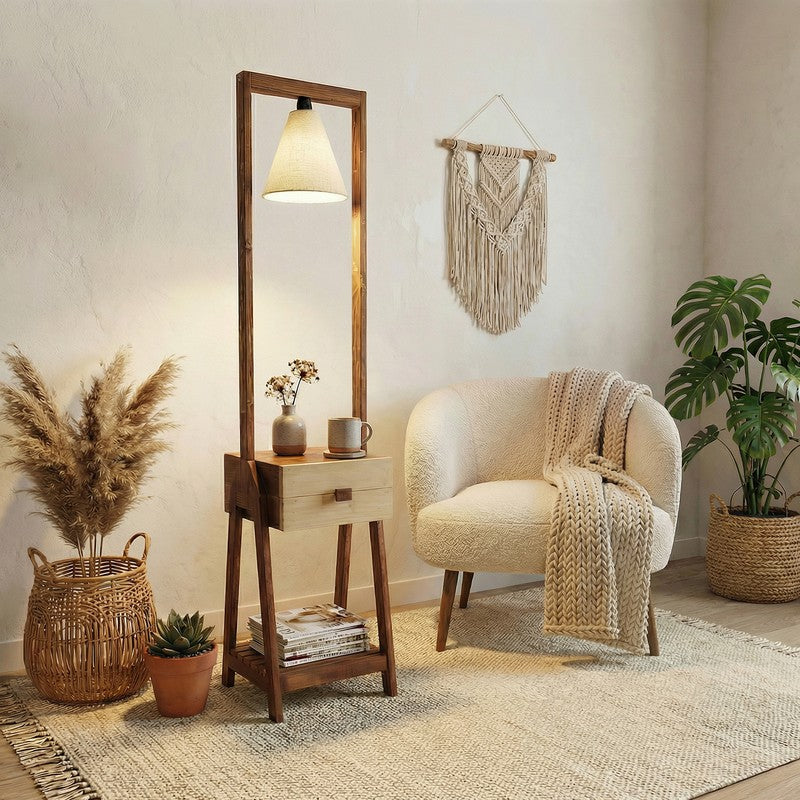 NeutralGlow Wooden Floor Lamp - Brown media 3