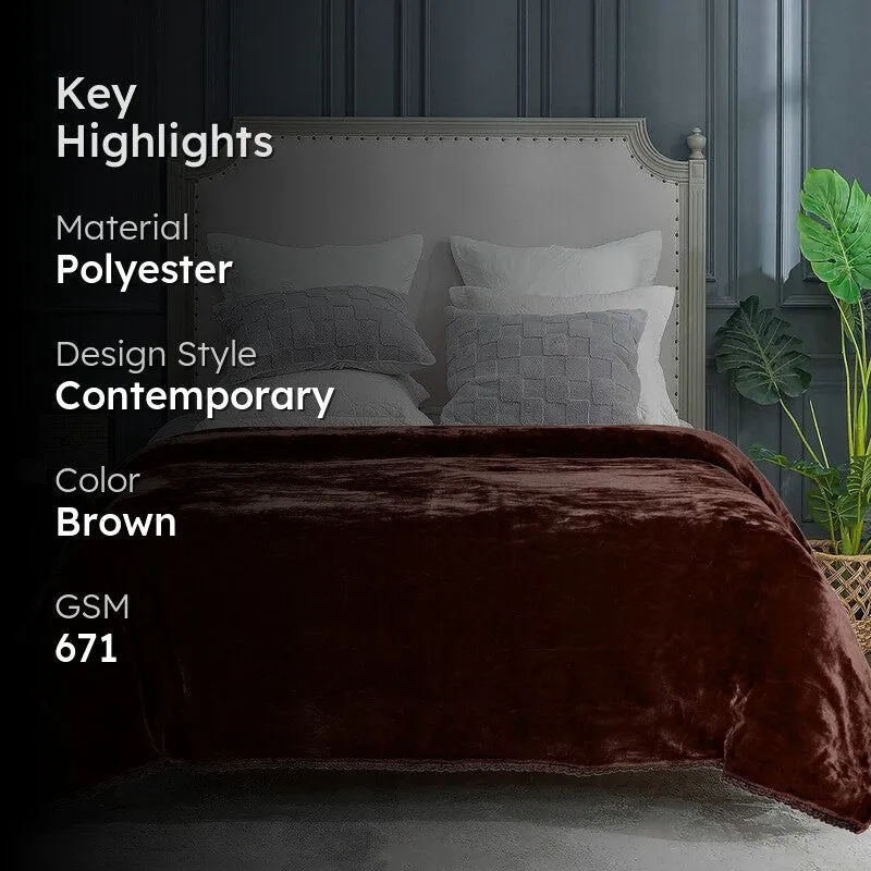 Singu Polyester Solid Blanket - Brown media 2