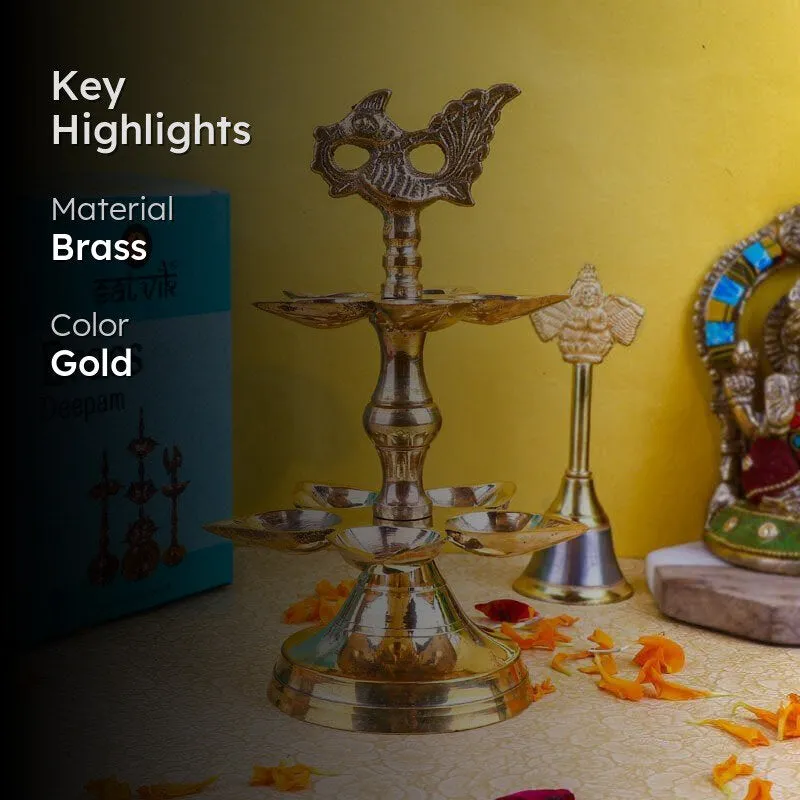 Peacock Ritualistic Brass Lamp - Small media 2