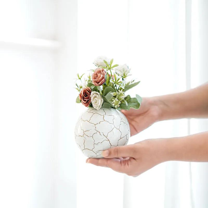 Manva Crackled Ball Vase (White) - Small media 3