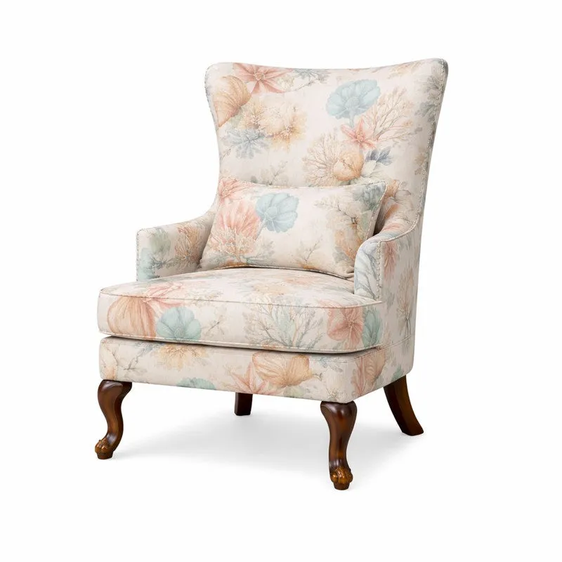 Esten Teak Wood & Velvet Heritage Floral Lounge Chair media 7