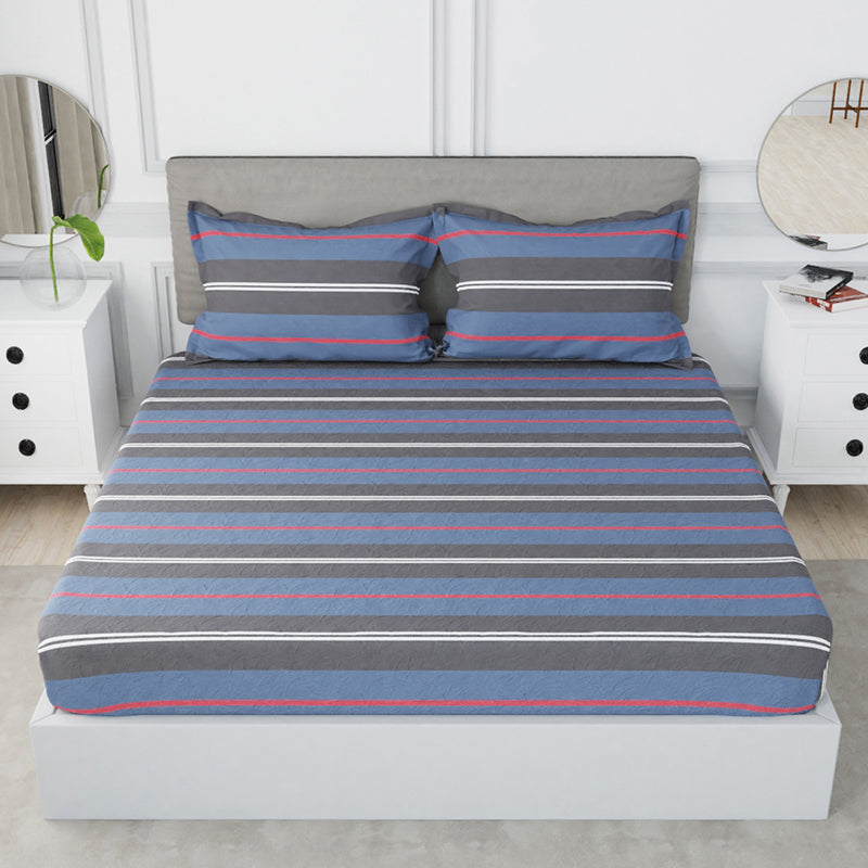 Nautica Stripe Symphony Cotton Bedsheet (Blue & Grey) - 210 TC media 3