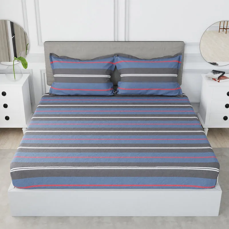 Nautica Stripe Symphony Cotton Bedsheet (Blue & Grey) - 210 TC media 3