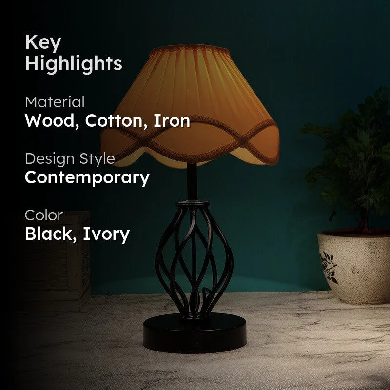 Aurelinea Cotton Table Lamp With Wooden Base - Ivory media 2