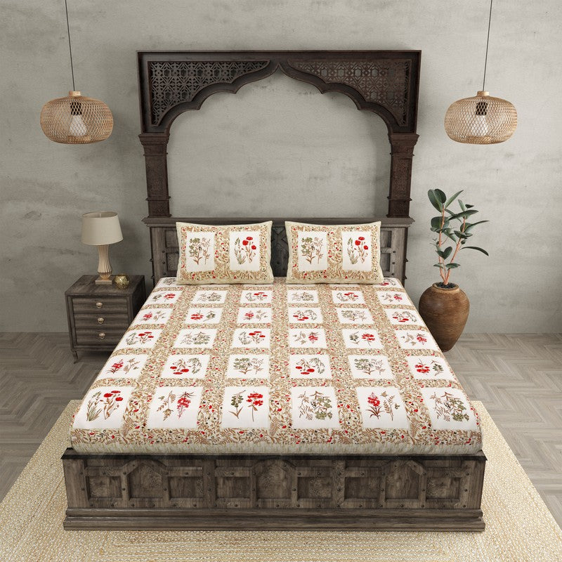 Aditri Floral Printed Cotton Bedsheet (White,Pink) - 144 TC media 4