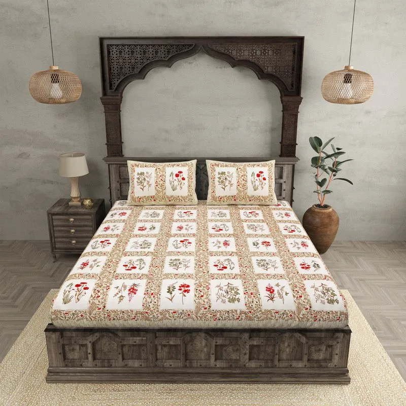 Aditri Floral Printed Cotton Bedsheet (White,Pink) - 144 TC media 4