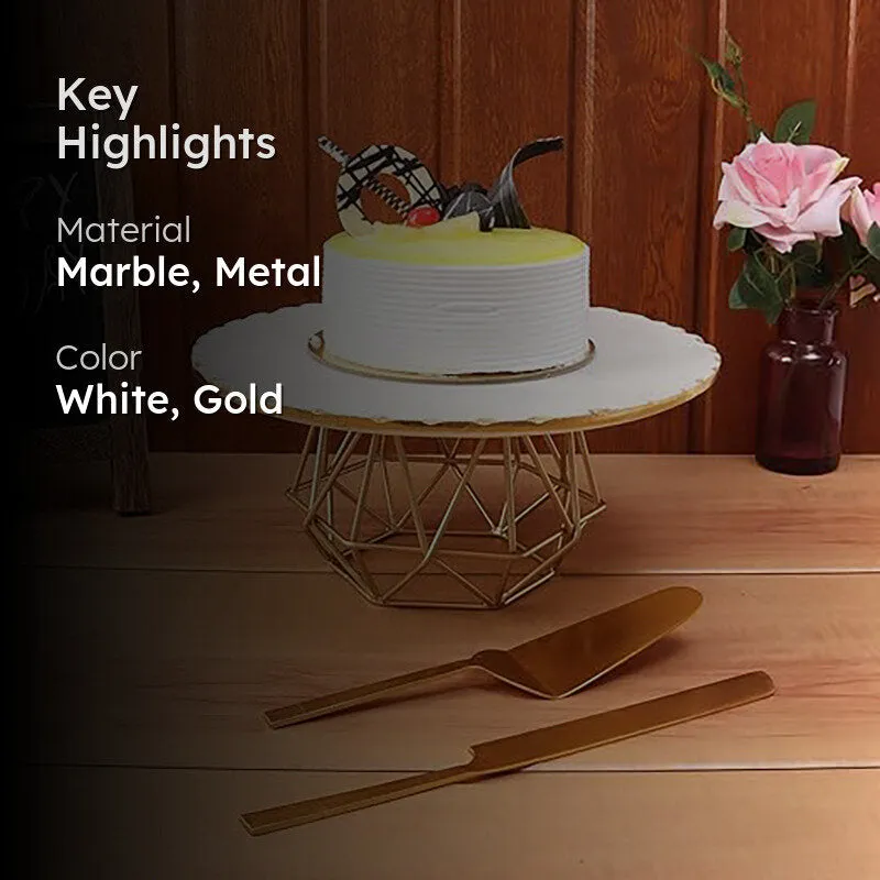 Marmore Geo Marble Cake Stand With Server & Knife - Three Piece Set media 2