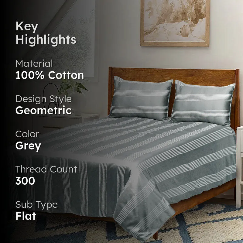 Saral Home Dhari Cotton Bedsheet (Grey) - 300 TC media 2