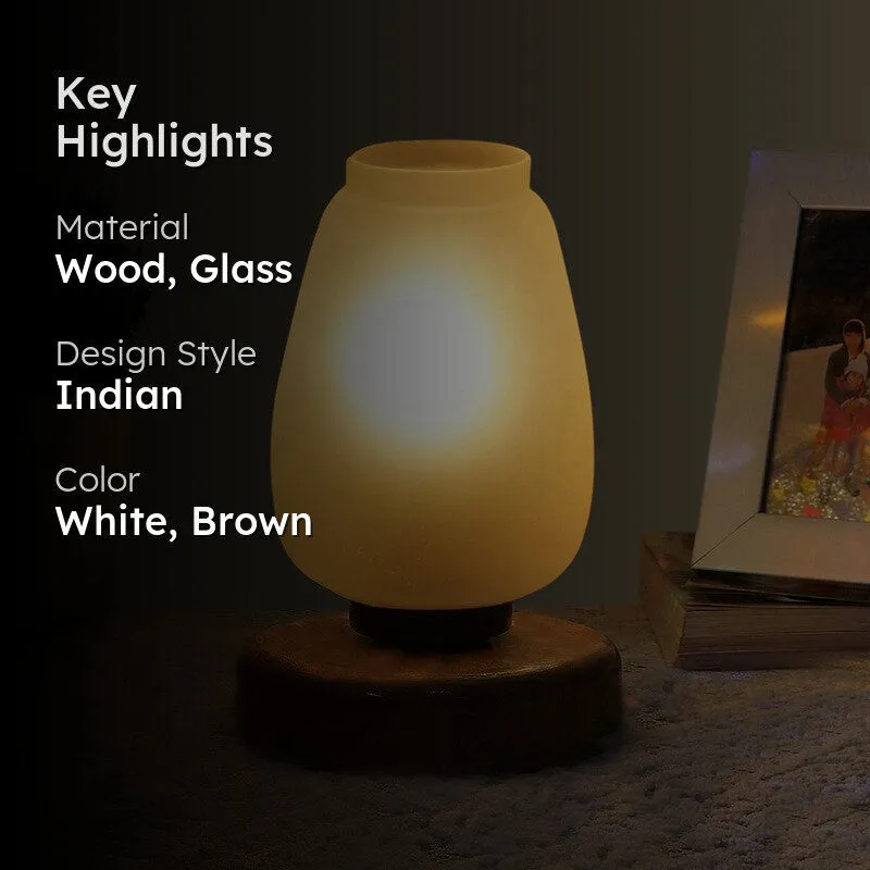 Skylyn Glass Table Lamp With Wooden Base - White media 2