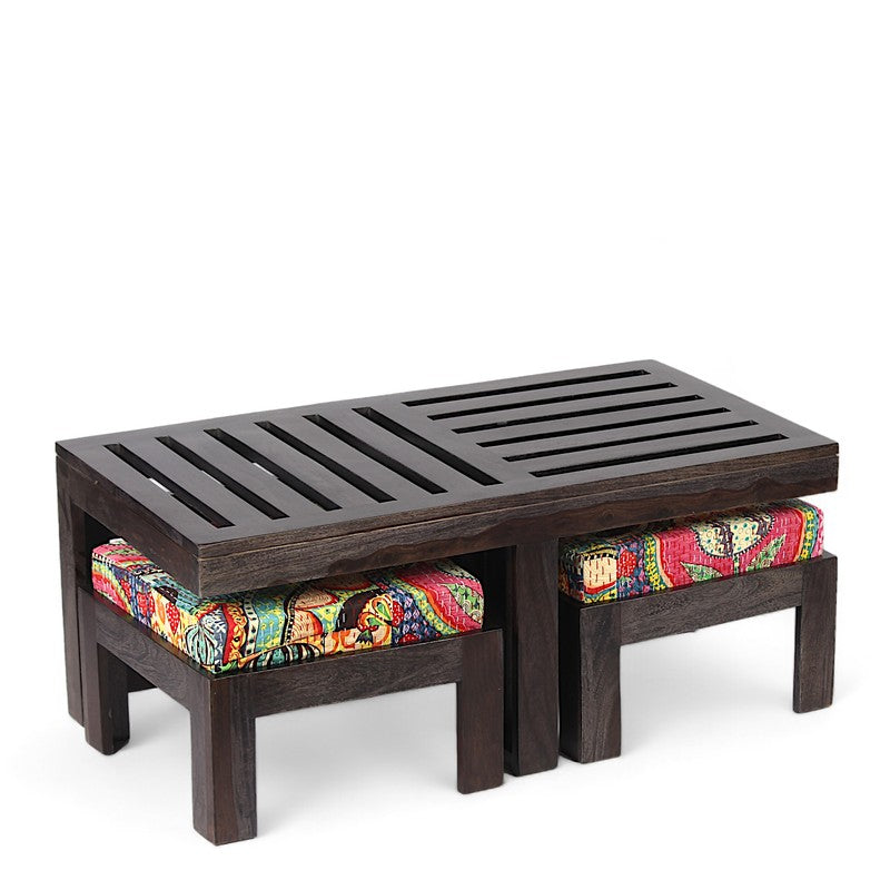 Zavro Sheesham Wooden Center Table with Stools (Deep Brown,Multicolor) - Five Piece Set media 5