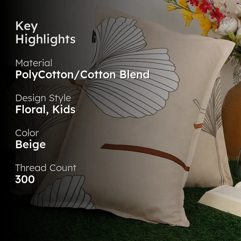 Beige floral pillow covers styled upright with decorative flowers