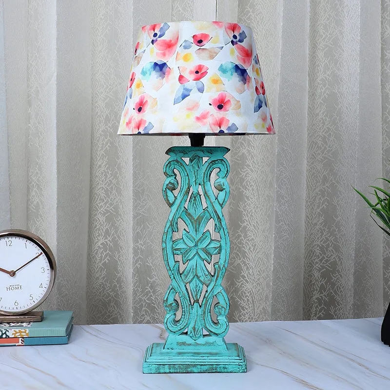 Luna Borealis Sigil Printed Mango Wood Table Lamp - Multicolor media 2